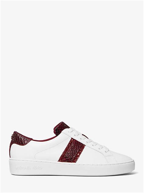 sneakers michael kors irving|Irving Leather and Embossed Stripe Sneaker .